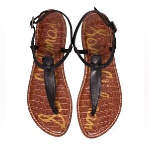 Sam Edelman “Gigi” Leather T-Strap Sandals Women’s 8 Black